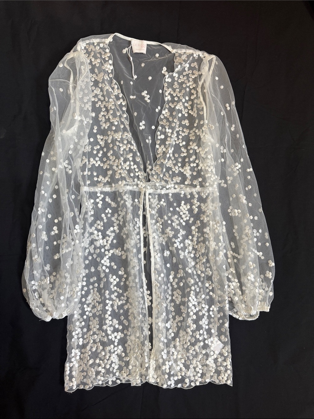 Sheer Sequin Embellished Robe Cover-Up in White 004